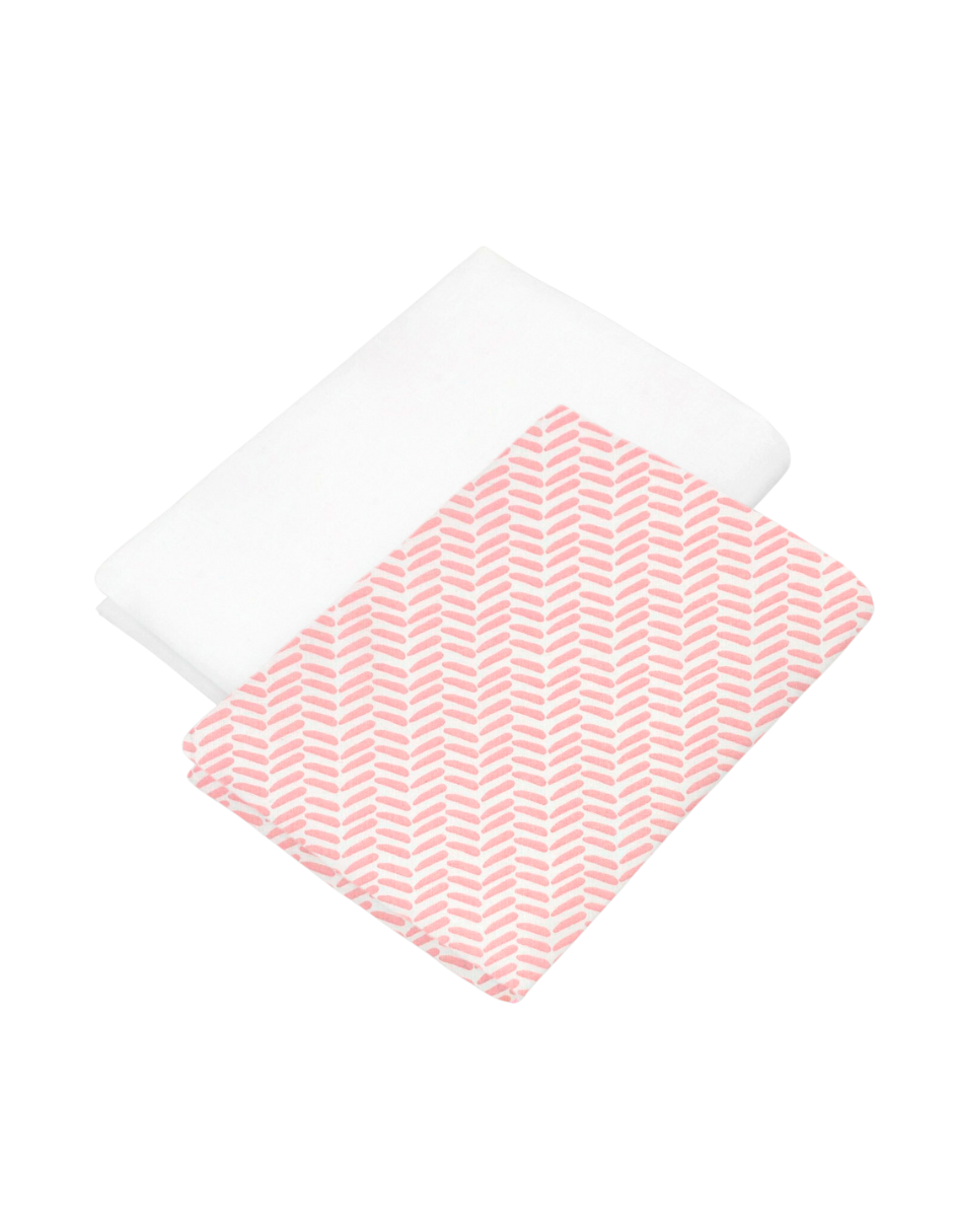 Set de 2 Sábanas de Cajón para Cama Cuna Chevron Rosa - 100% Algodón