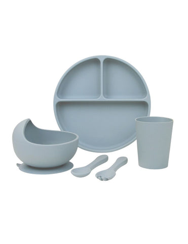 Set de Alimentación para Bebé/Toddler - 5 piezas (Plato, Bowl, Cuchara, Tenedor y Vaso) - Azul